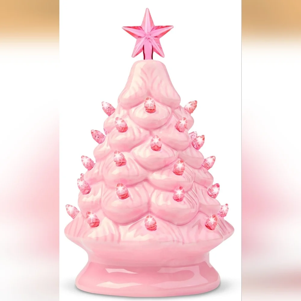 Kohl's Pink Ceramic Holiday Tree with Star Topper